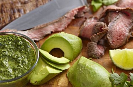 food prep – flank steak, avocados and herbs